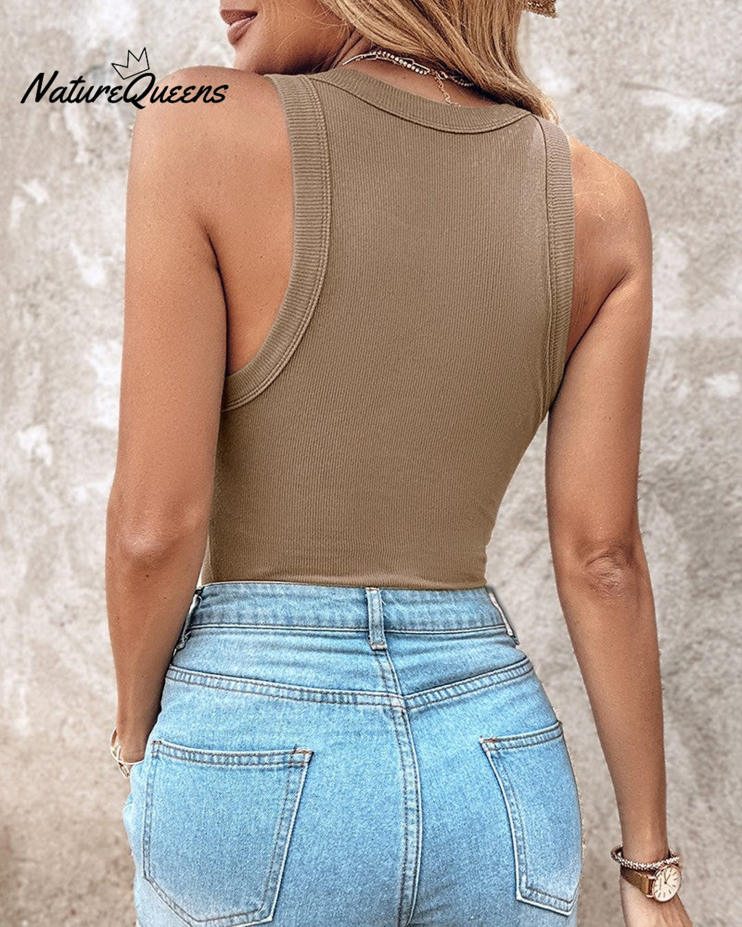 Round Neck Ribbed Tank Top With Bra Pads