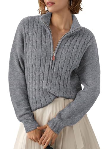 Women's Half-Zip Sweater with High Collar - Retro and Comfortable