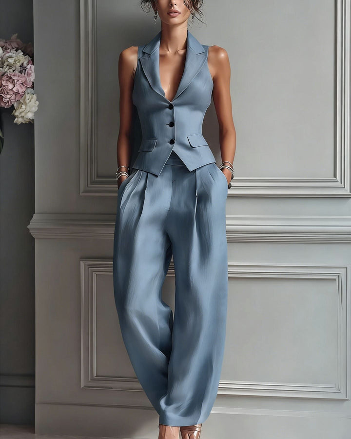 Women's Two-Piece Set with Vest and Straight-Leg Pants – Elegant Outfit