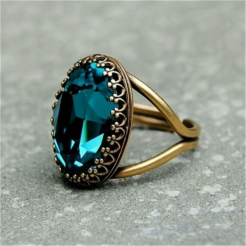 Elegant Gold Plated Oval Blue Stone Ring - Elena Harper