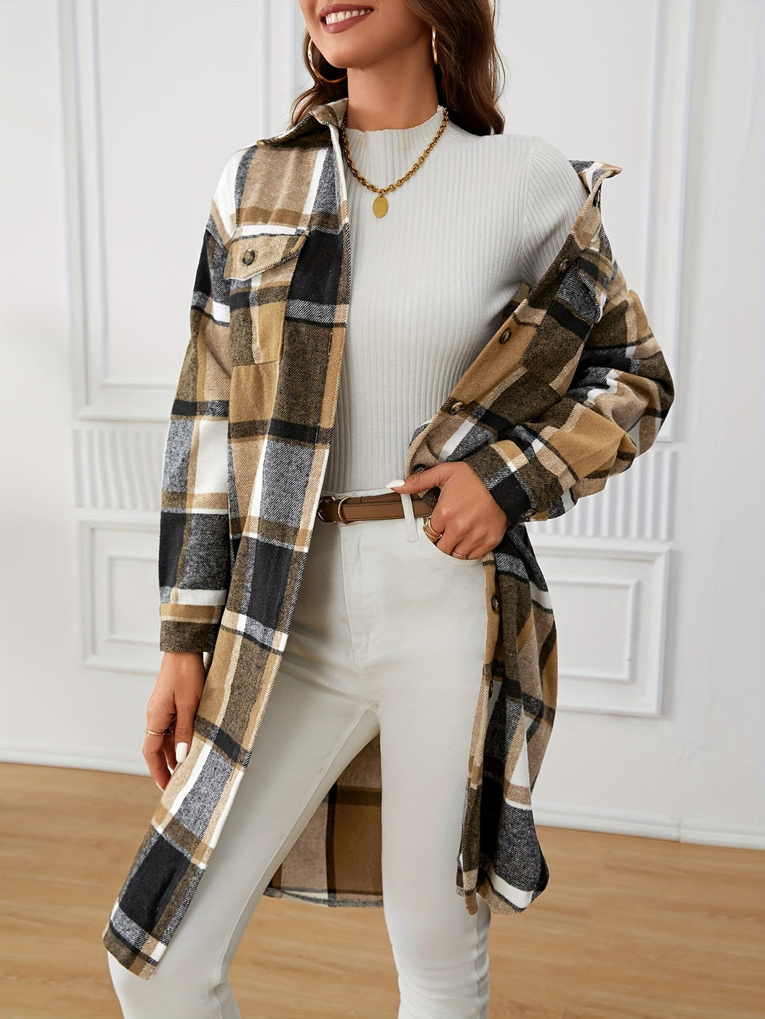 Rosamund Longline Plaid Coat, view 5 - Elena Harper