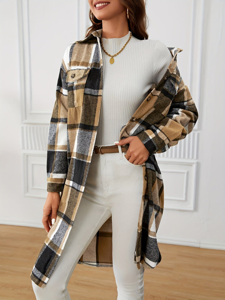 Rosamund Longline Plaid Coat, view 5 - Elena Harper