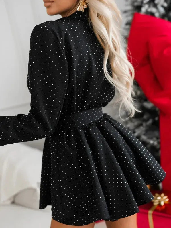 Luze Polka Dot Blazer Mini Dress with Buckle Belt, view 8 - Elena Harper