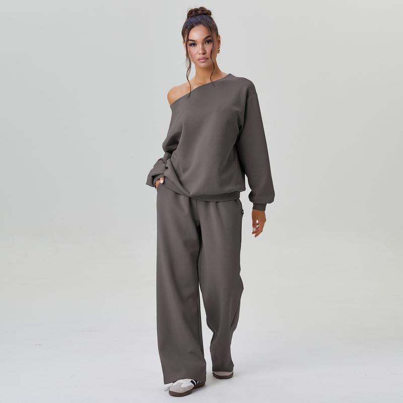 Two-Piece Casual Women's Set – Chic Sporty Style Off-Shoulder