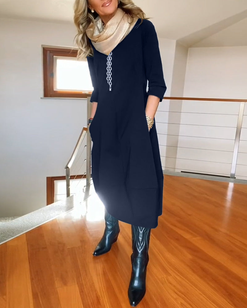 Elegant Vintage Maxi Dress for Women with Pockets