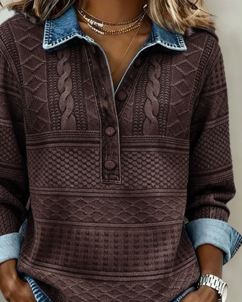 Amelia Trendy Half-Button Pullover Sweatshirt - Elena Harper