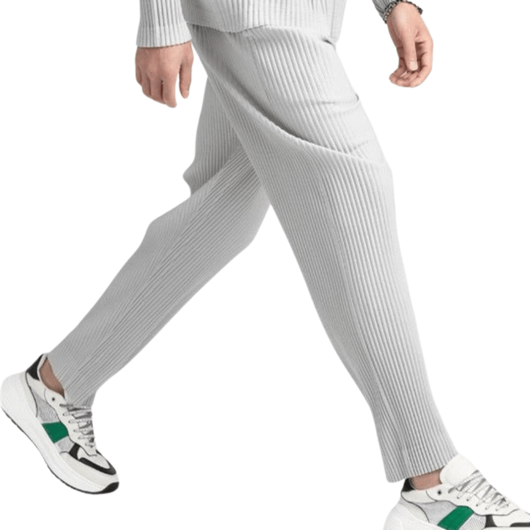 Emma & Rose Manhattan Hamish Pisa Ribbed Cotton Pantalon in neutral tones, showcasing the textured ribbed fabric and relaxed fit.