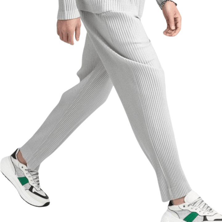 Emma & Rose Manhattan Hamish Pisa Ribbed Cotton Pantalon in neutral tones, showcasing the textured ribbed fabric and relaxed fit.
