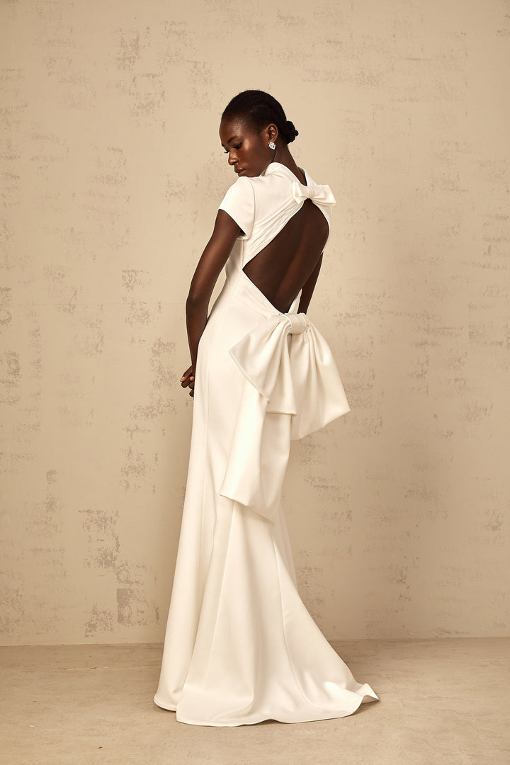Anelis Statement Bow Mermaid Maxi Dress, view 5 - Elena Harper