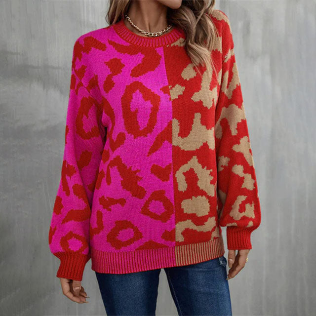 Casual Leopard Patchwork Pull