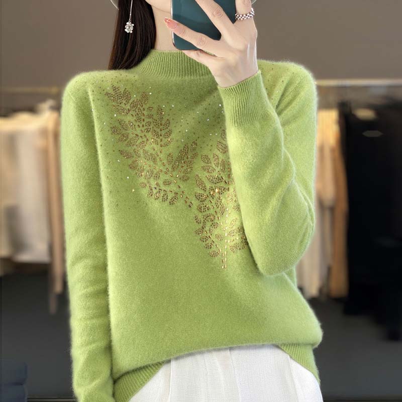 Knit Pullover with Leaf Pattern