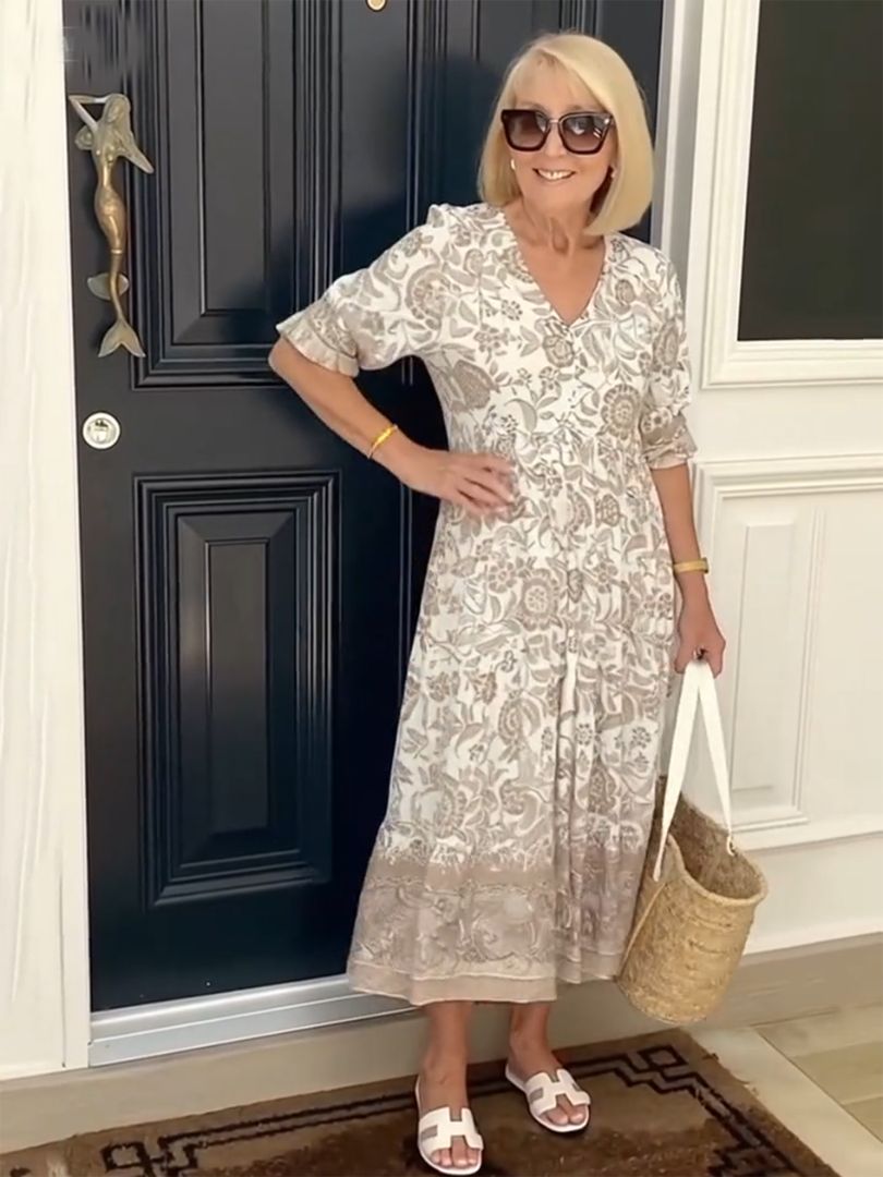 Rosalie Graceful V-Neck Floral Dress, view 2 - Elena Harper