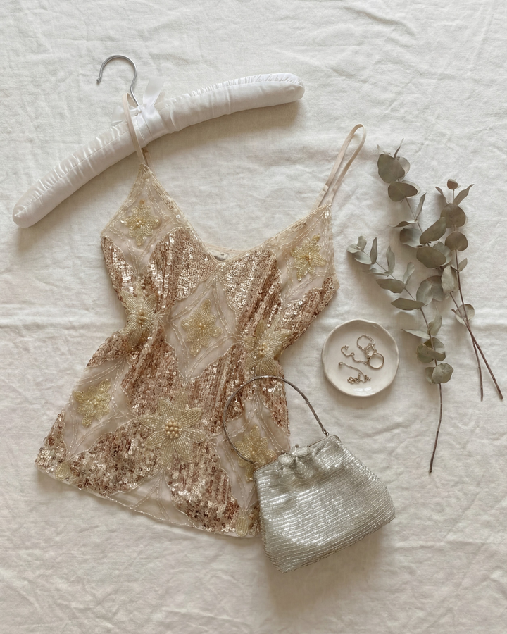 Beaded V Neck Top Elegant Evening and Occasion Wear