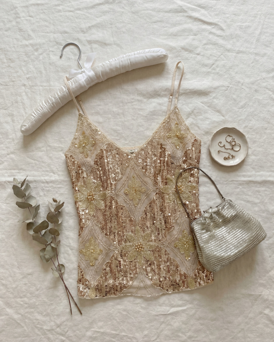 Beaded V Neck Top Elegant Evening and Occasion Wear