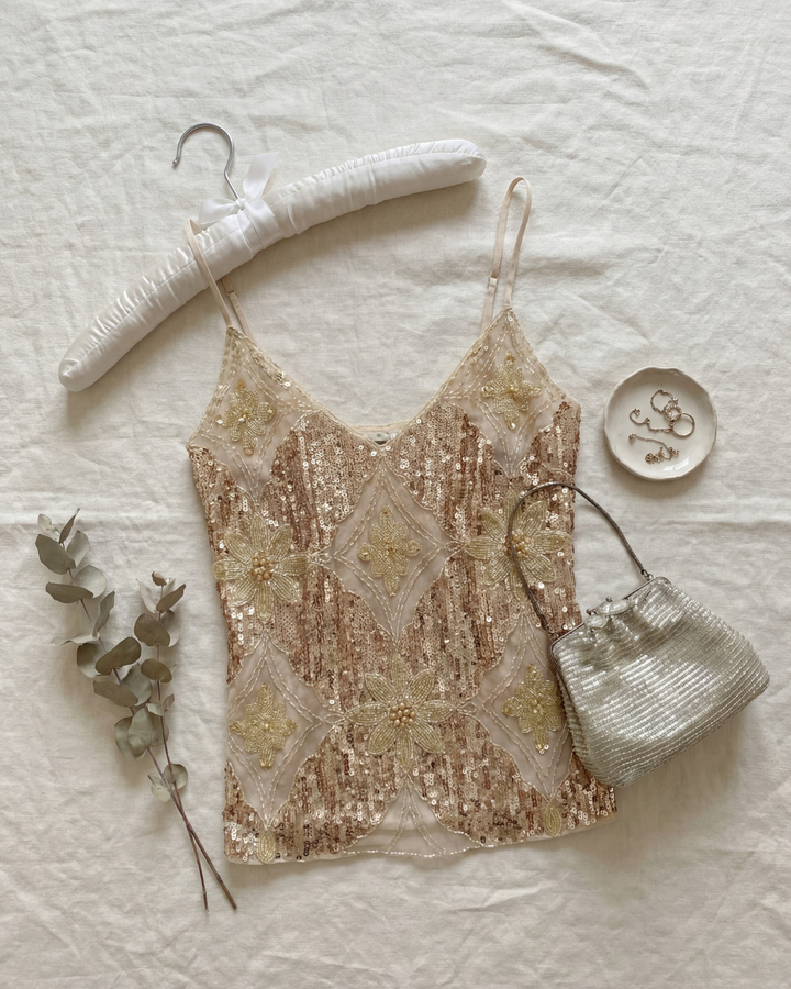 Beaded V Neck Top Elegant Evening and Occasion Wear