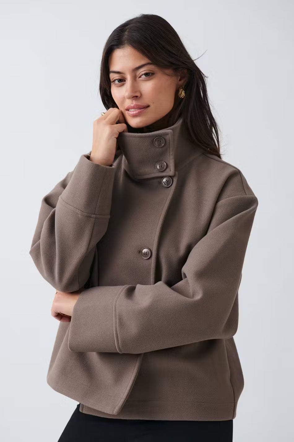 Dahlia Fashionable Short Coat with Elegant Collar, view 4 - Elena Harper