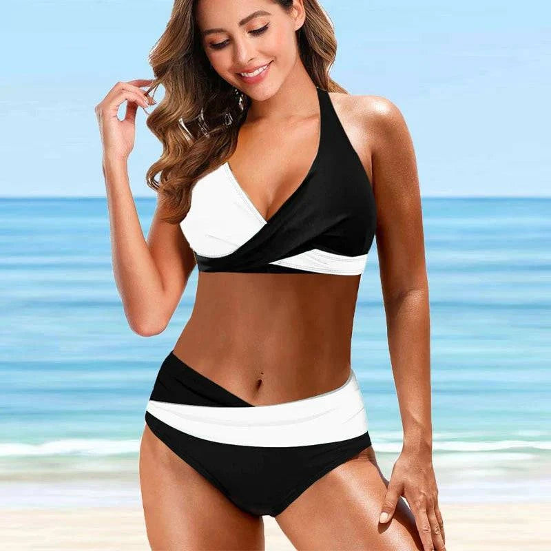 Sea Breeze bikini set by Emma & Rose Manhattan featuring a high-waist print two-piece swimsuit for women.