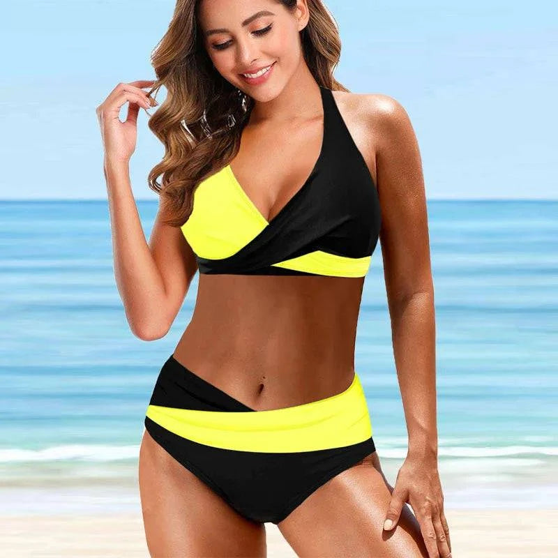 Sea Breeze bikini set by Emma & Rose Manhattan featuring a high-waist design and vibrant printed two-piece swimsuit for women.