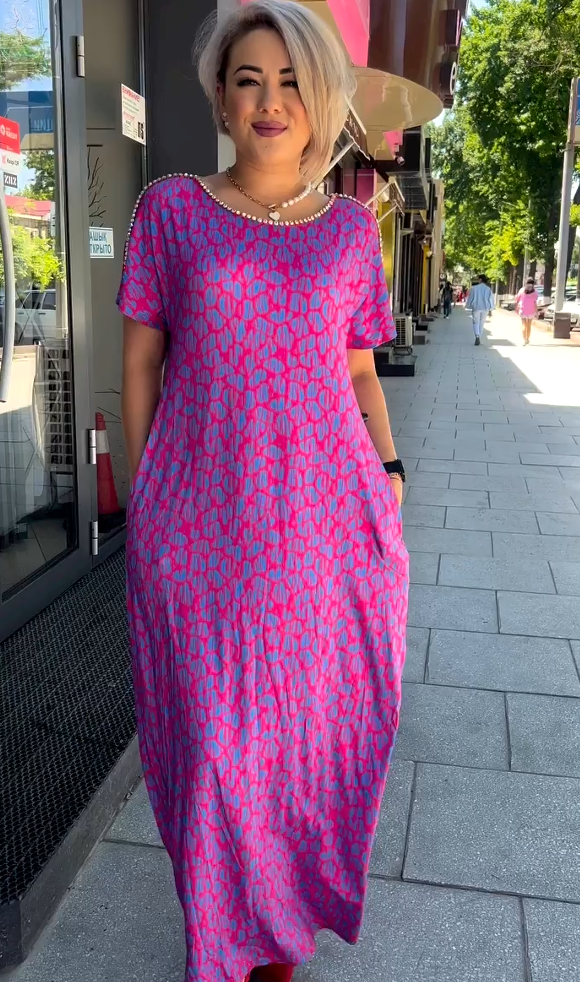 Aspasia Bold and Airy Dress with Prints, view 2 - Elena Harper