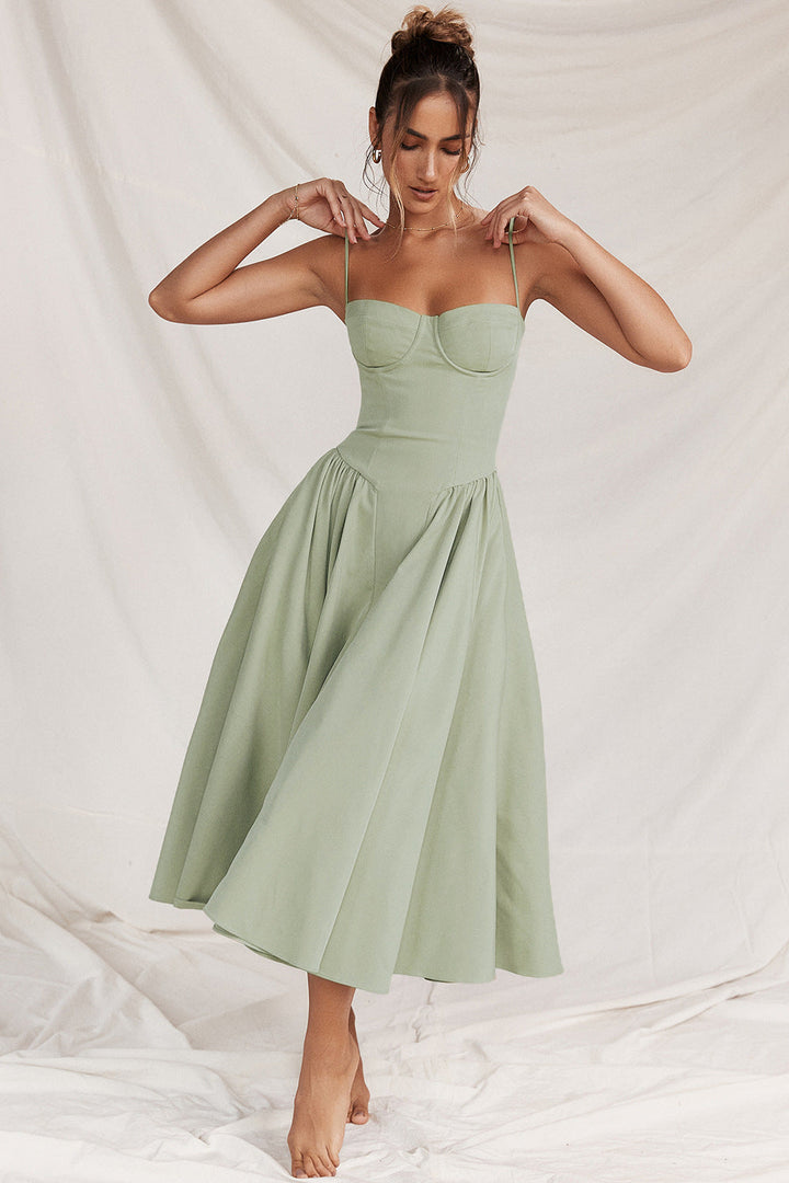 Women’s Midi Corset Dress with Adjustable Straps – Elegant and Flattering