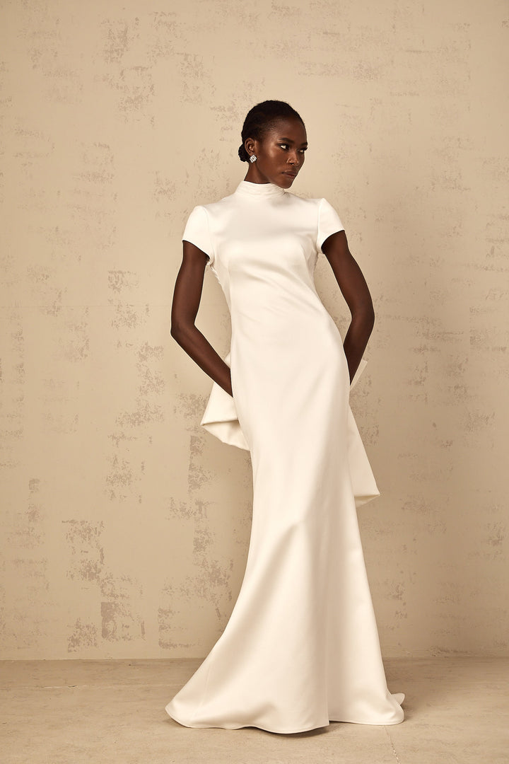 Anelis Statement Bow Mermaid Maxi Dress, view 4 - Elena Harper