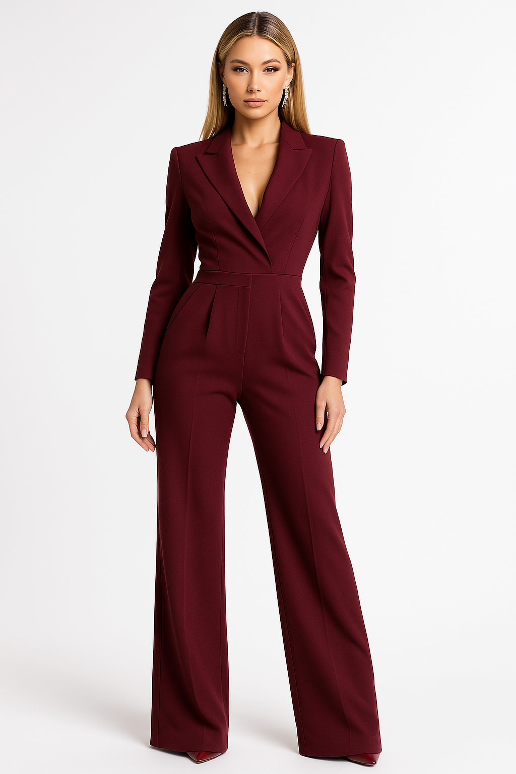 Wide-Leg Women's Jumpsuit with Deep V-Neck and Mid-High Waist - Elena Harper