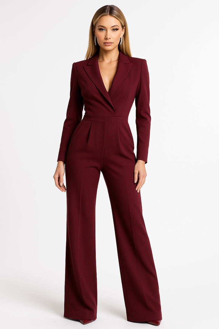 Wide-Leg Women's Jumpsuit with Deep V-Neck and Mid-High Waist - Elena Harper