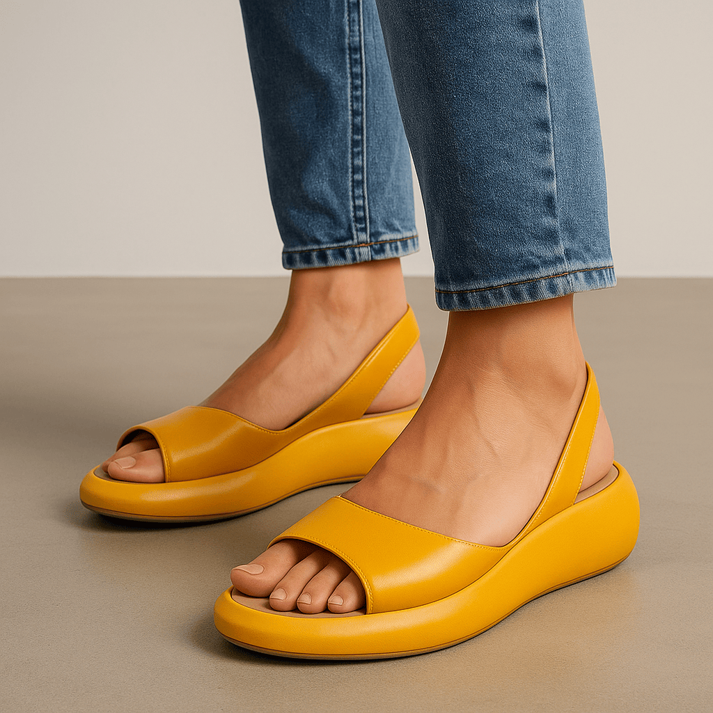 Avenelle™ orthopedic sandals with padded insoles in yellow, featuring adjustable straps and supportive design by Emma & Rose Cape Town.