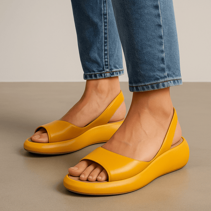 Avenelle™ orthopedic sandals with padded insoles in yellow, featuring adjustable straps and supportive design by Emma & Rose Cape Town.