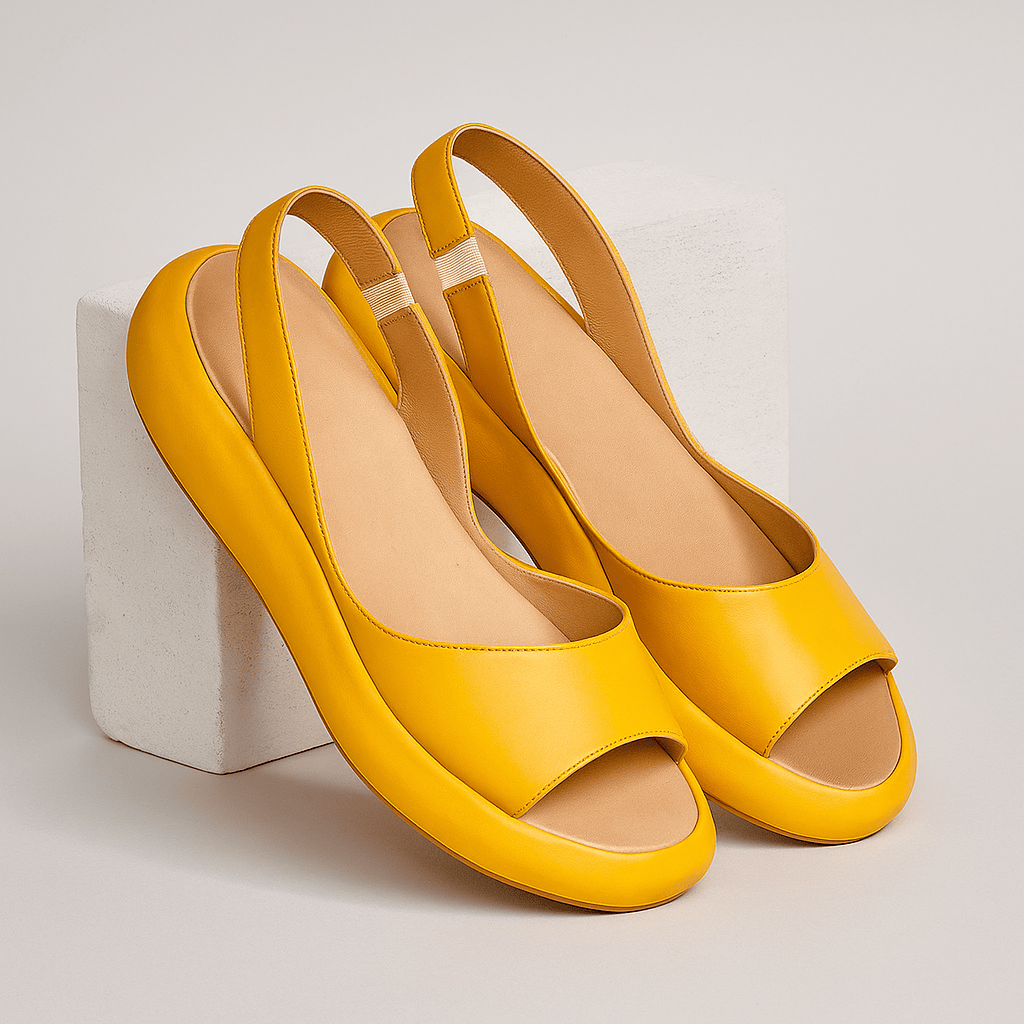 Avenelle™ orthopedic sandals by Emma & Rose Cape Town featuring padded insoles in bright yellow with open toe design.