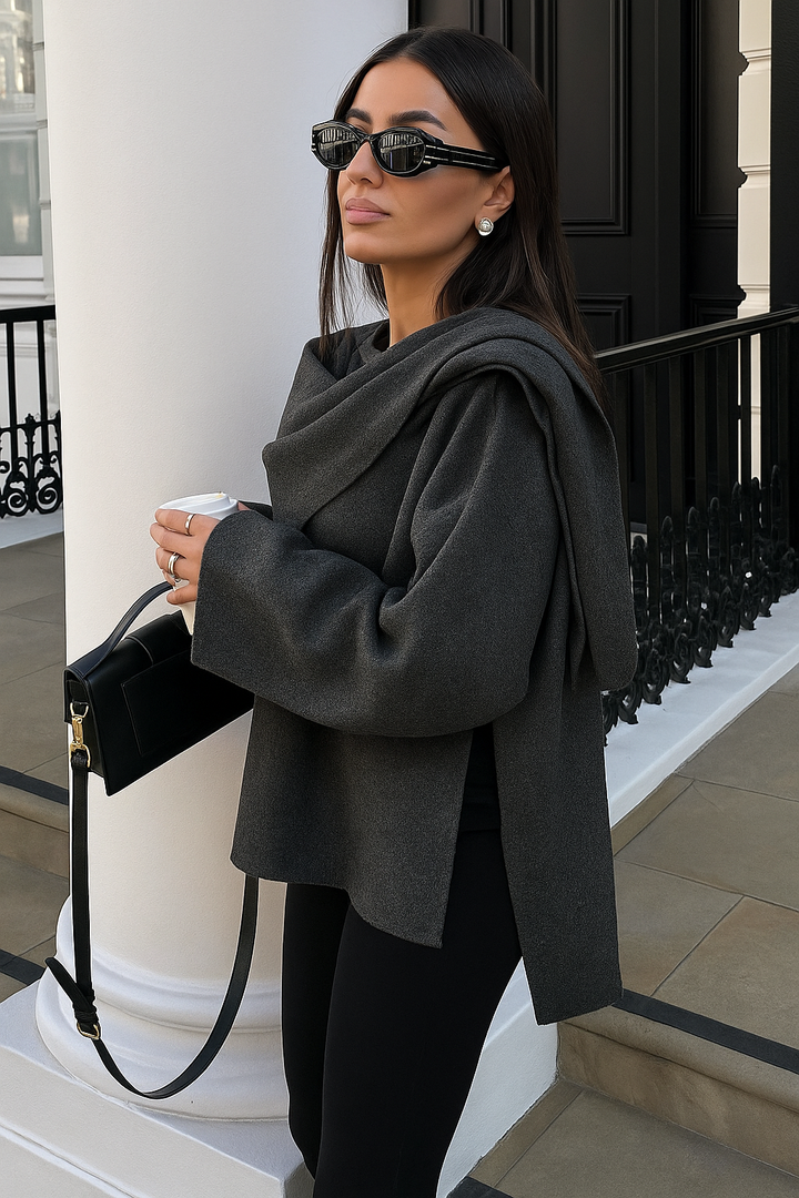 Elegant Cape Scarf for Women – Oversized Asymmetrical Knit Coat