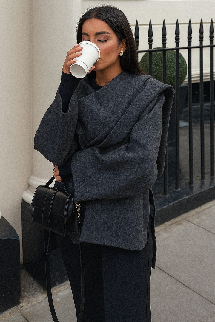 Elegant Cape Scarf for Women – Oversized Asymmetrical Knit Coat