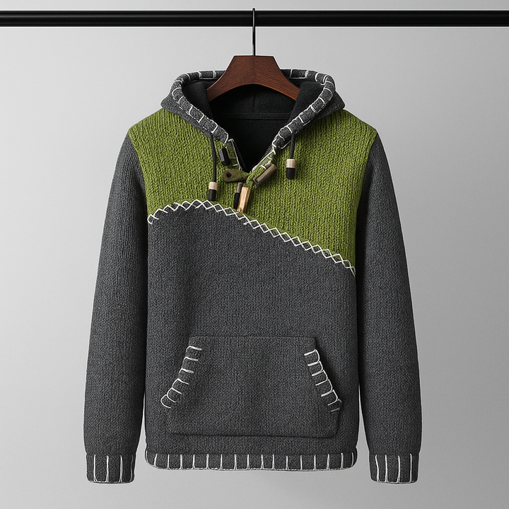 Men's Autumn Hoodie with Structured Fit and Contrast Stitching – Two-Tone Design