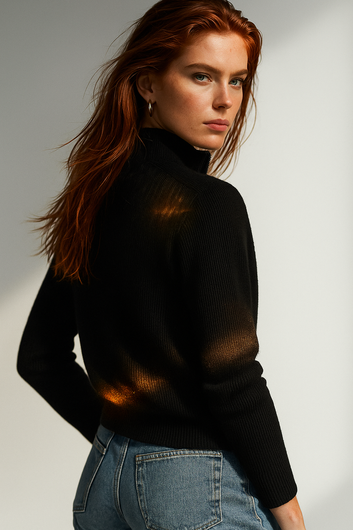 Ladies Wool Zip Vest – Knitted Cardigan with High Collar