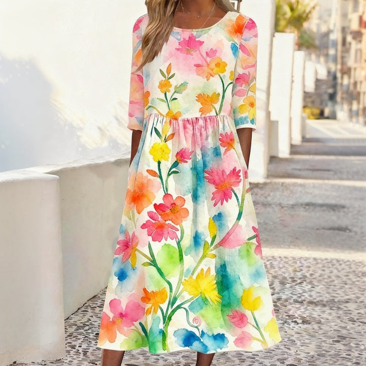 Vintage Floral Print Dress