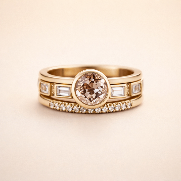 Refined gold ring with crystal inlay
