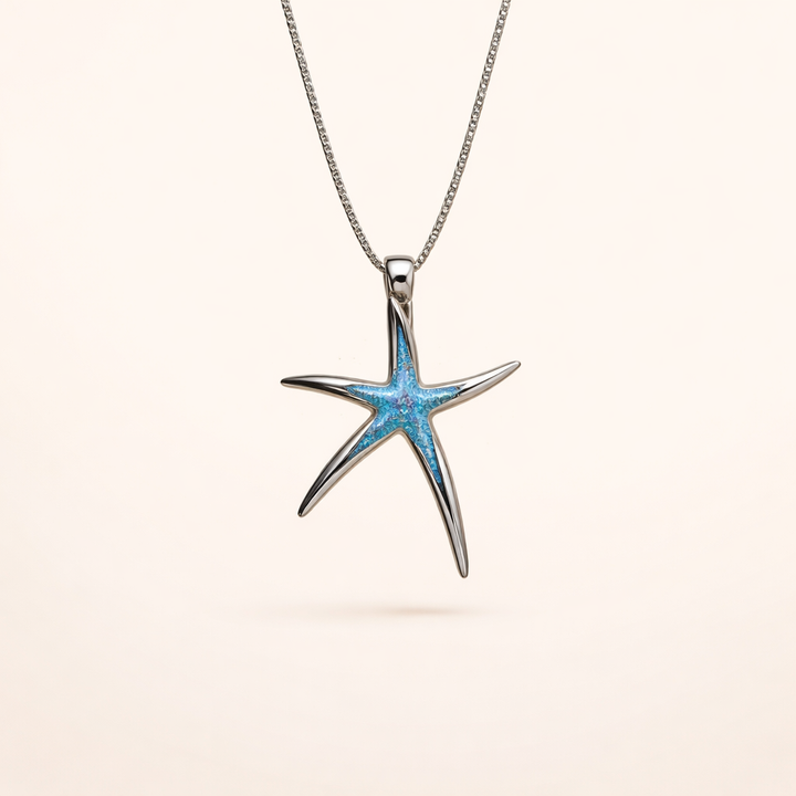 Blue Opal and Silver Starfish Necklace
