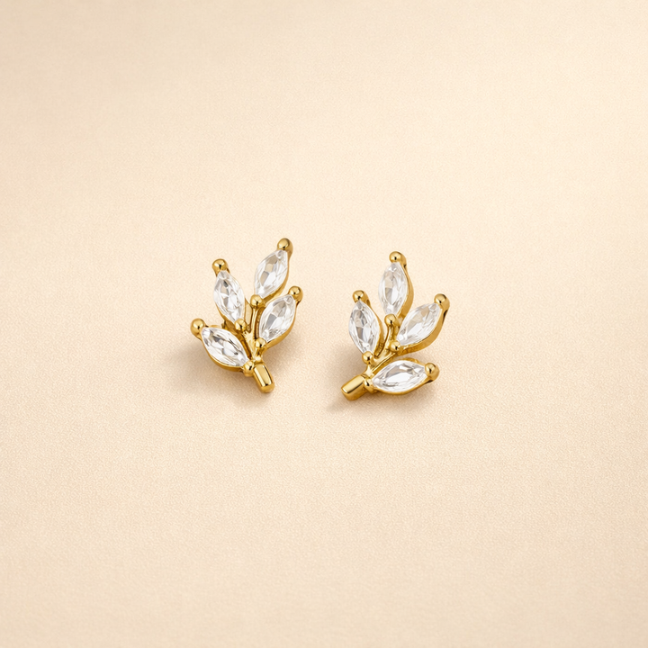 Crystal Leaf Stud Earrings - Elena Harper