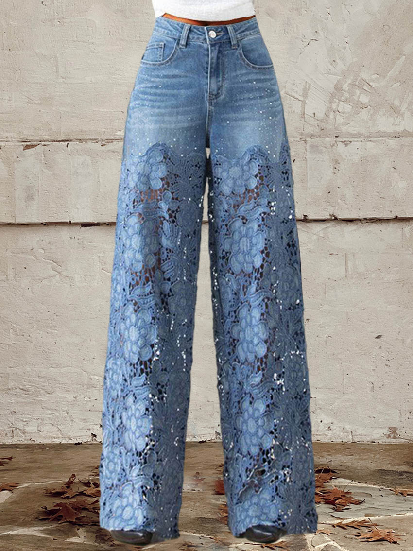 JULIANA – LACE ACCENT WIDE-LEG JEANS