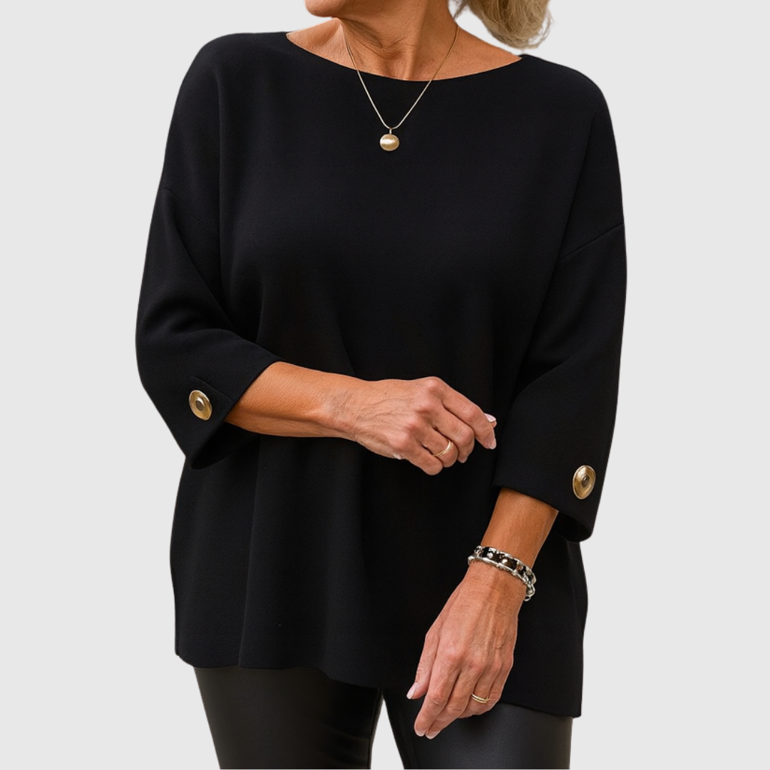 Women's Mid-Length Sleeve Sweater with Round Neck – Soft and Elegant Knit Sweater