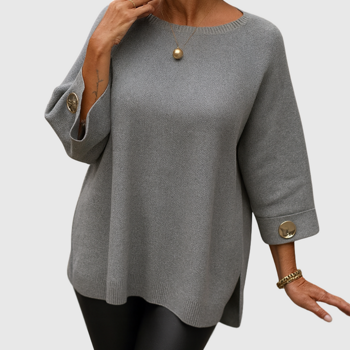 Women's Mid-Length Sleeve Sweater with Round Neck – Soft and Elegant Knit Sweater