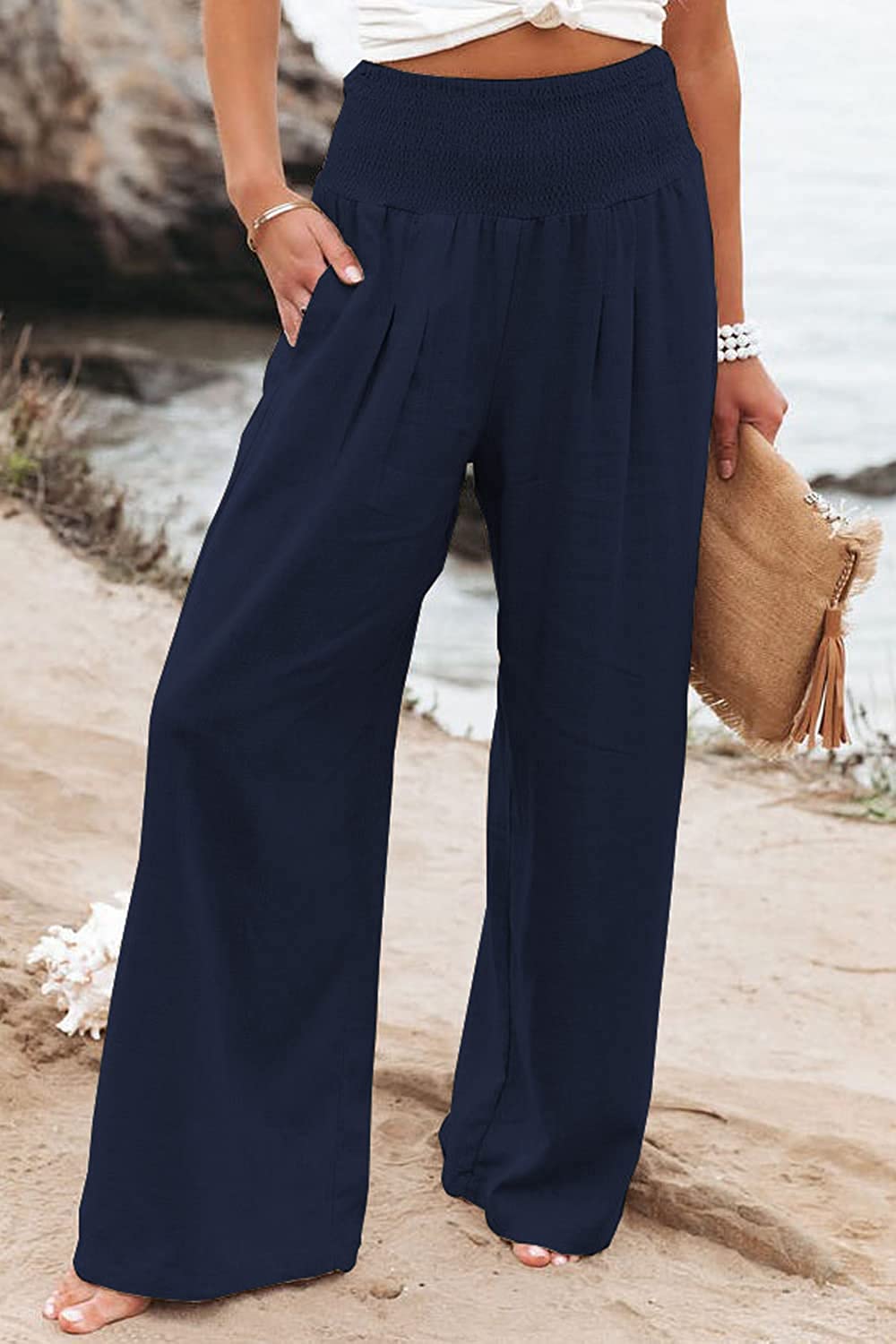 Women's Summer Breathable Pants Elastic Waist and Fluid Wide Cut - Elena Harper