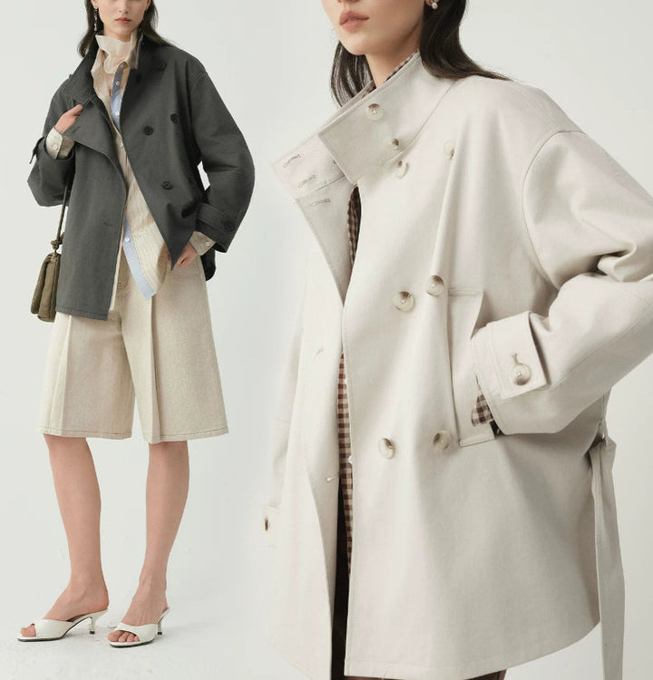 Women's Crossed Jacket with High Collar – Elegant Fitted Style Small Size