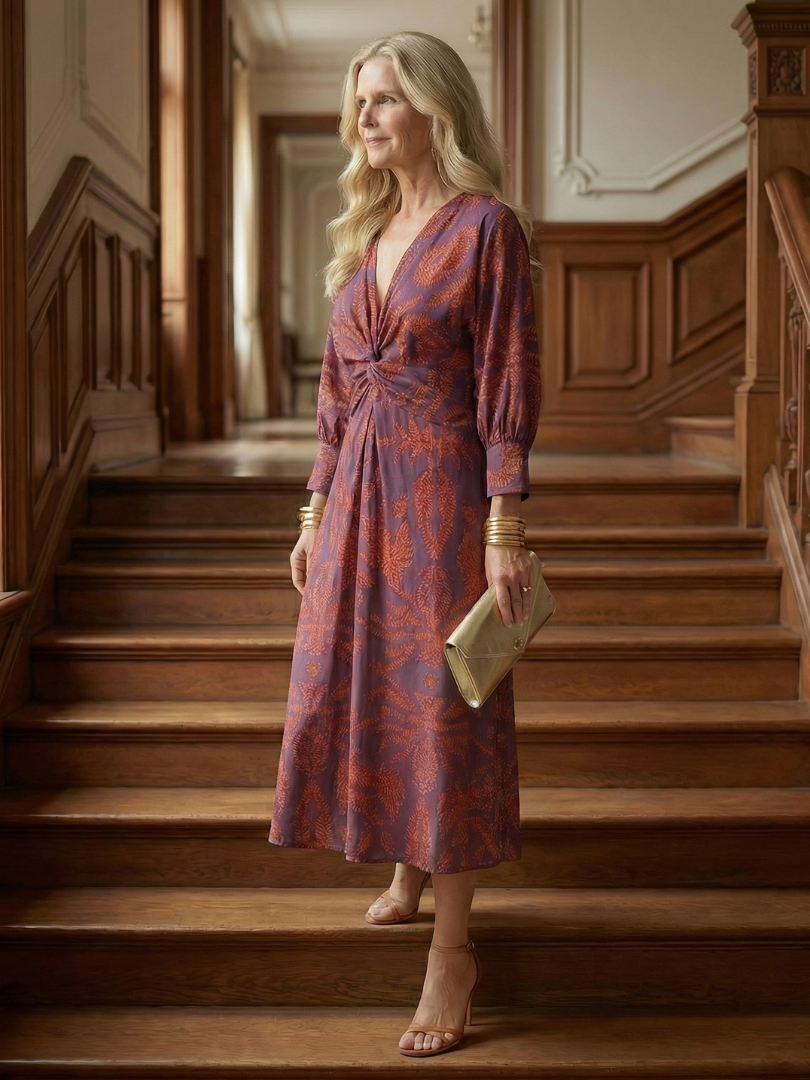 Natural Midi Wrap Dress for Women - Soft and Flattering