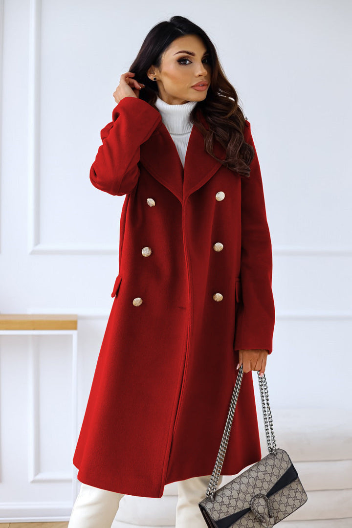 Wool Women's Coat with Double Row of Buttons – Warm Classic Look