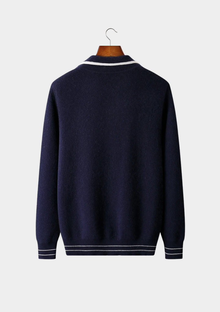Noba Wool Two-Tone Polo Cardigan, view 8 - Elena Harper