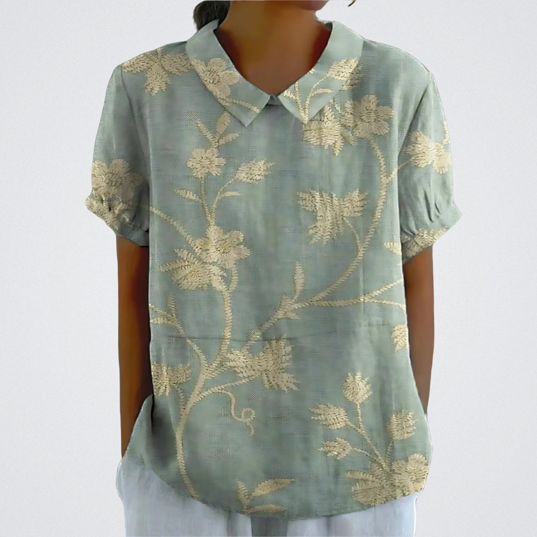 Lina™ - Stylish Linen Blouse with Floral Pattern