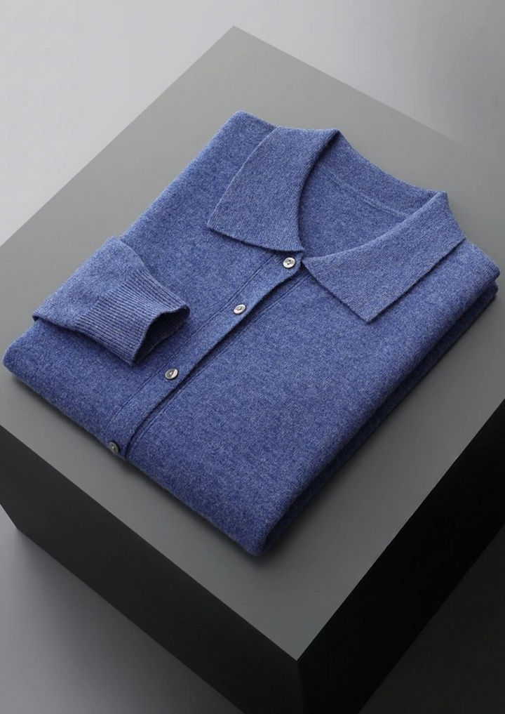 100% CASHMERE POLO CARDIGAN