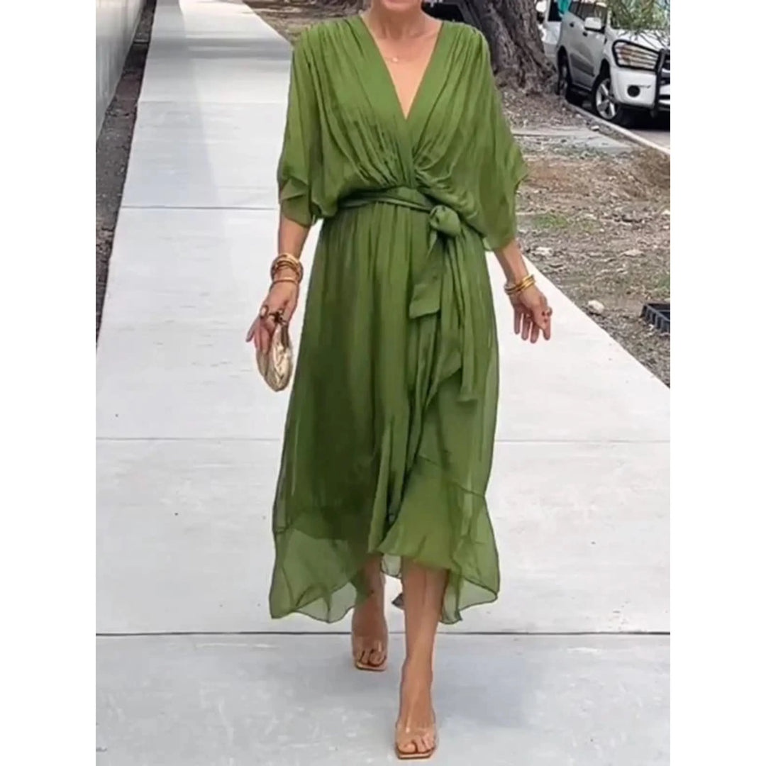 Camila | Women's midi dress with V-neck and belt