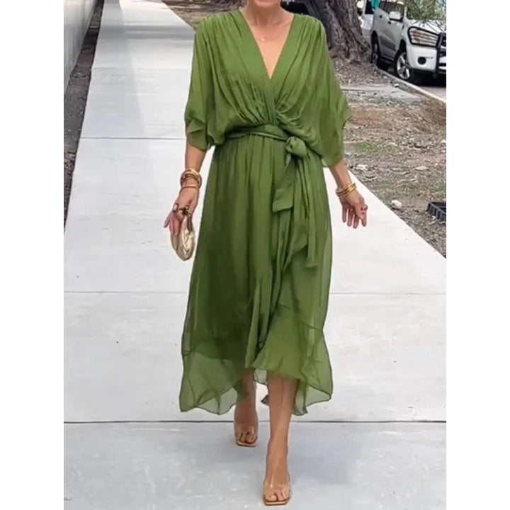 Camila | Women's midi dress with V-neck and belt